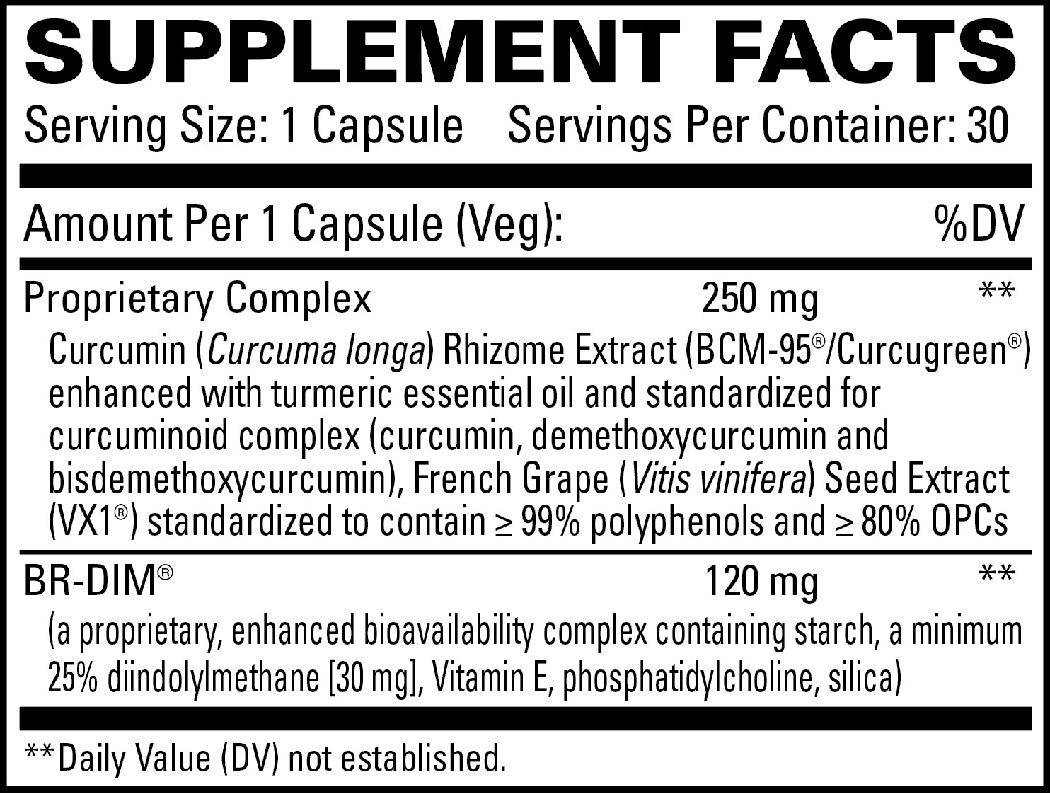 DIM+Curcumin supplement facts