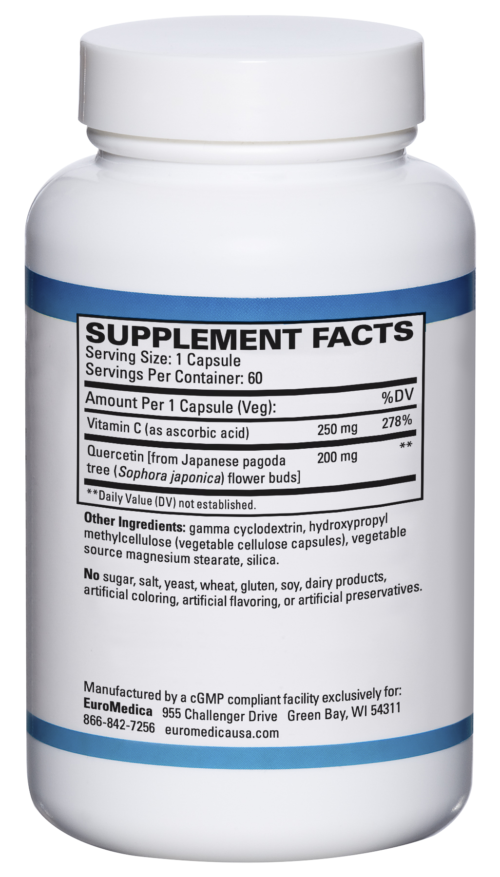 Quercetin plus Vitamin C bottle side